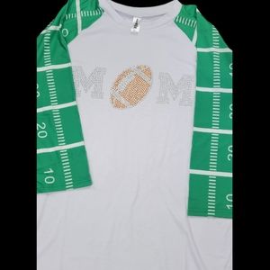 NWT Woman Mom Football Rhinestone   T Shirt